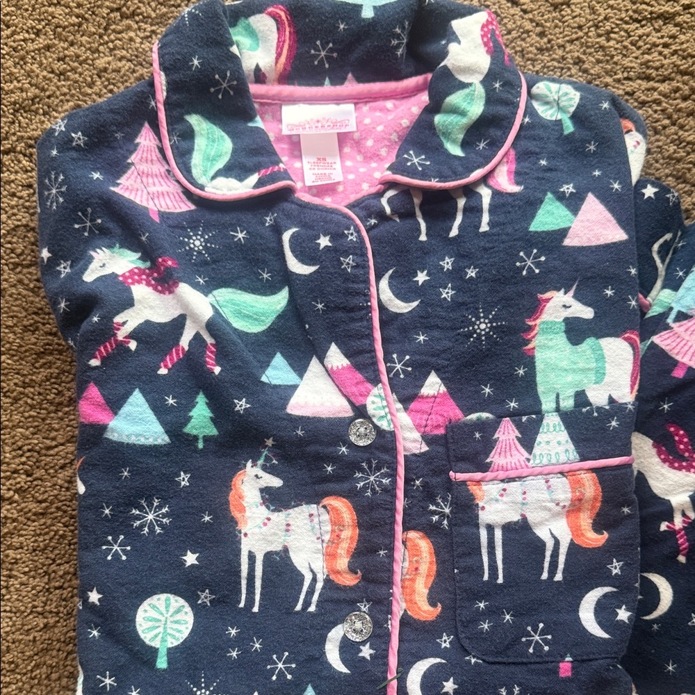 Unicorn Print flannel Pajamas - Navy - Picture 2 of 5